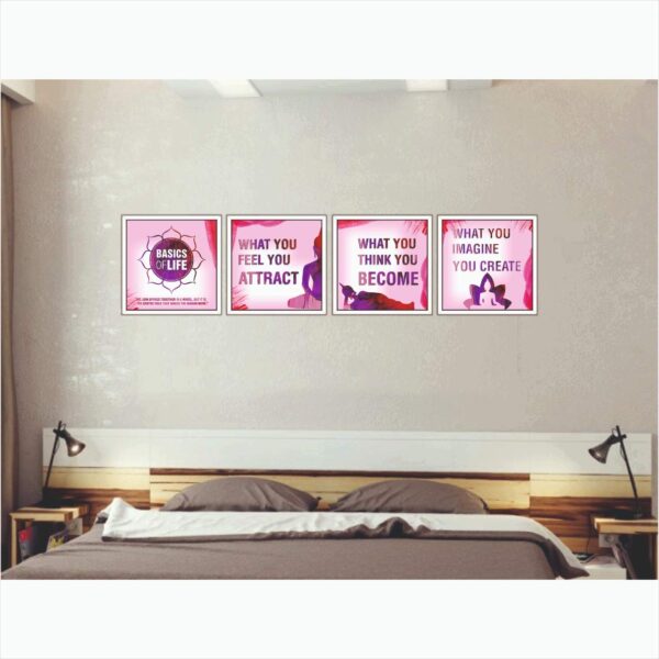 Vantagekart 4 Piece Set Of Framed Wall Hanging Buddha Inspirational Motivational Quote On Think Feel And Imagine Art Prints For Living Room Bedroom 12 Inch X 12 Inch Without Glass White Vantagekart