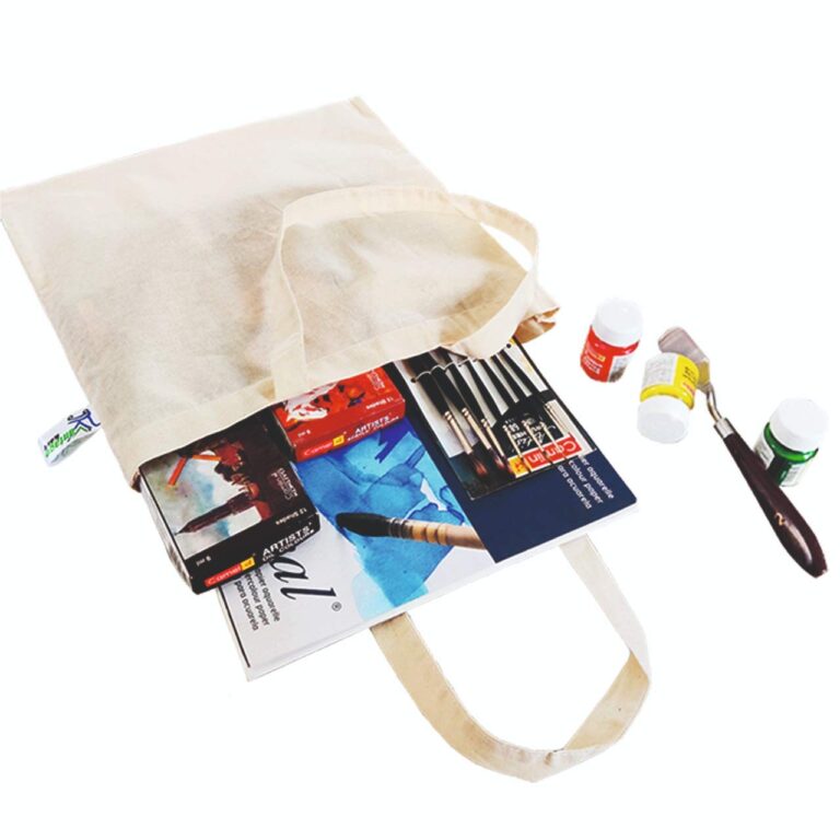Plain canvas tote bag, beige, side view