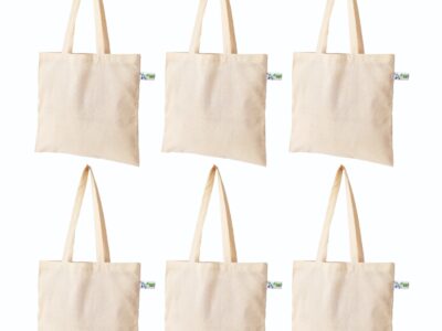 5 oz Plain Canvas Tote Bags, Beige – Set of 6, front view