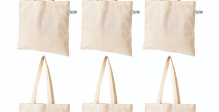 5 oz Plain Canvas Tote Bags, Beige – Set of 6, front view
