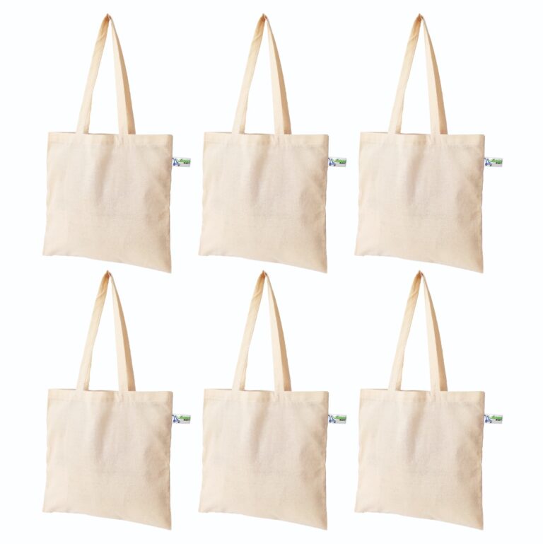 5 oz plain canvas tote bags, beige, set of 6