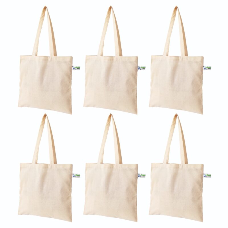 5 oz Plain Canvas Tote Bags, Beige – Set of 6, front view 5 oz Plain Canvas Tote Bags, Beige – Set of 6, front view