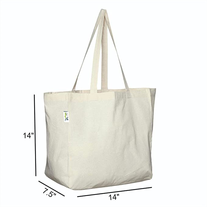 Plain Canvas Tote Bags, Cross-Stitched, Beige, used for grocery shopping