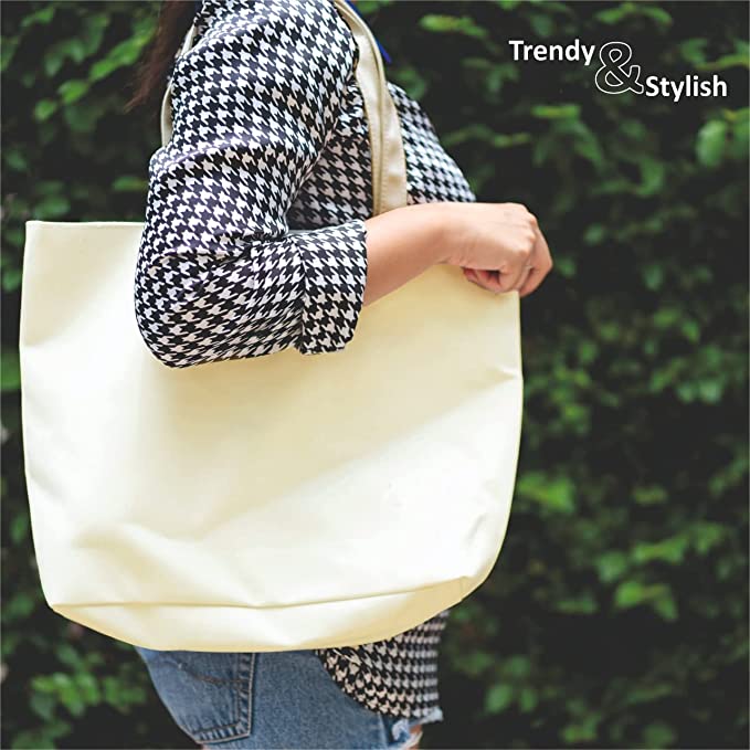 Plain Canvas Tote Bags, Cross-Stitched, Beige, styled as an everyday bag