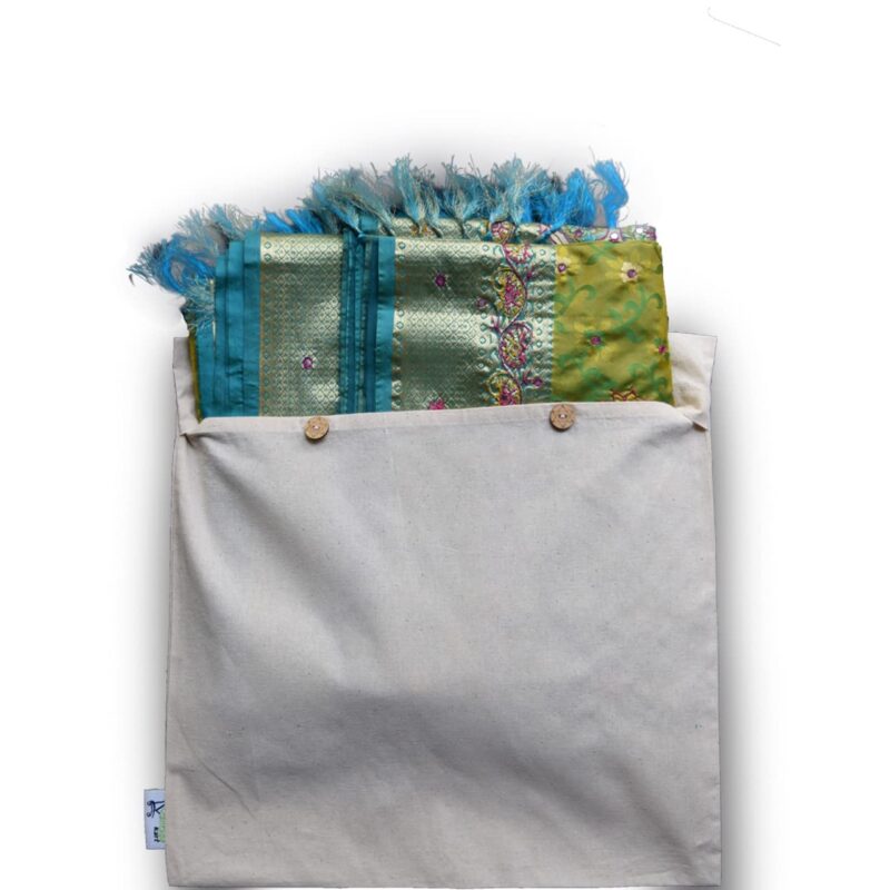 Cotton Saree Cover Bags with Button, side view Cotton Saree Cover Bags with Button, side view
