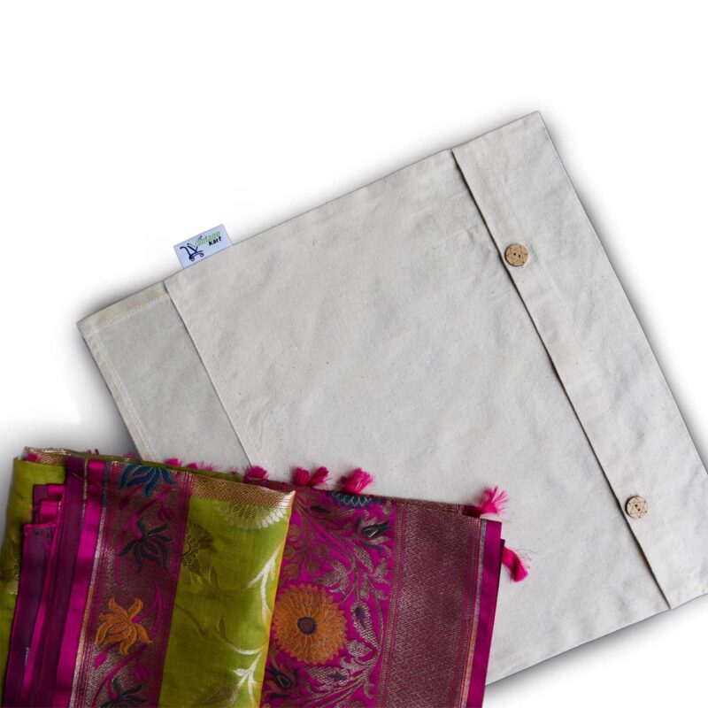 Cotton Saree Cover Bags with Button & Window, side view