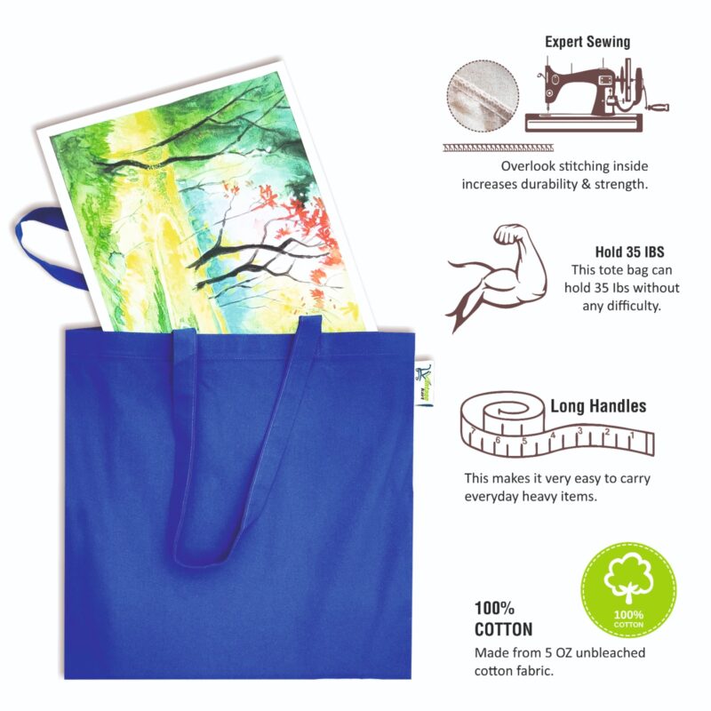 Plain Canvas Tote Bags, Blue, used by an artist Plain Canvas Tote Bags, Blue, used by an artist