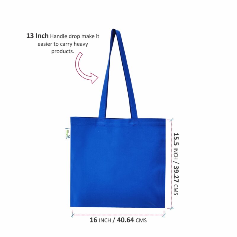 Plain Canvas Tote Bags, Blue, size chart with dimensions Plain Canvas Tote Bags, Blue, size chart with dimensions