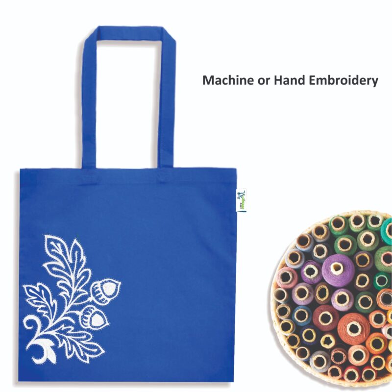Plain Canvas Tote Bags, Blue, with hand embroidery Plain Canvas Tote Bags, Blue, with hand embroidery