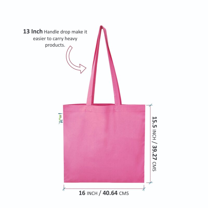 Plain Canvas Tote Bags, Pink, size chart with dimensions Plain Canvas Tote Bags, Pink, size chart with dimensions