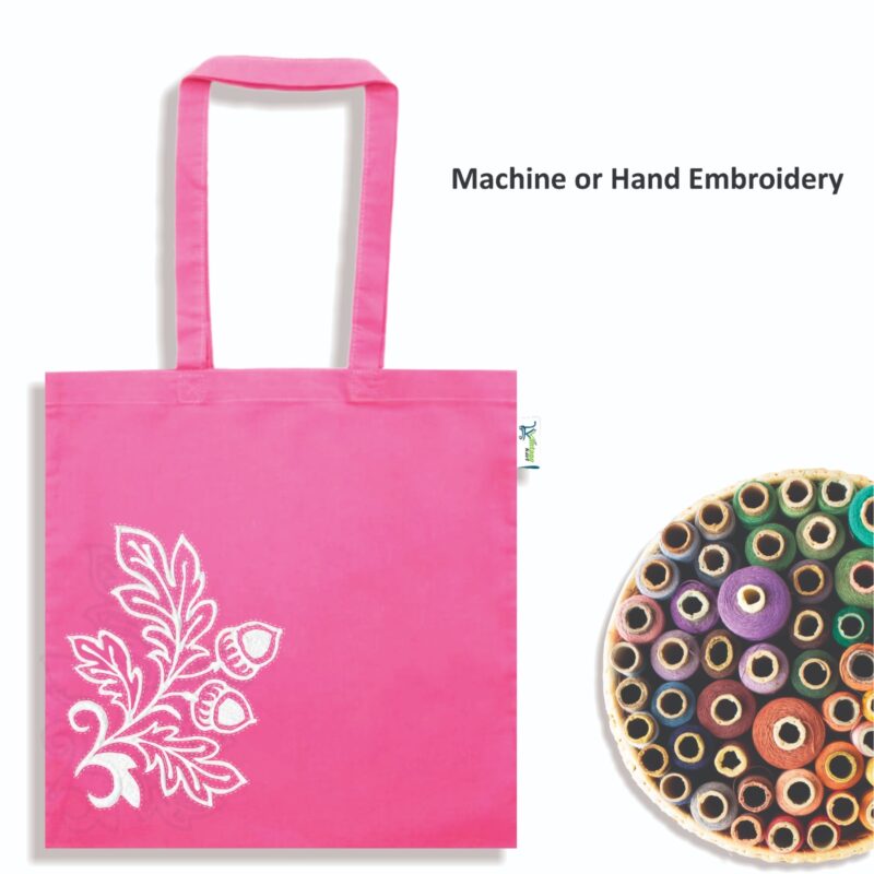 Plain Canvas Tote Bags, Pink, with hand embroidery Plain Canvas Tote Bags, Pink, with hand embroidery
