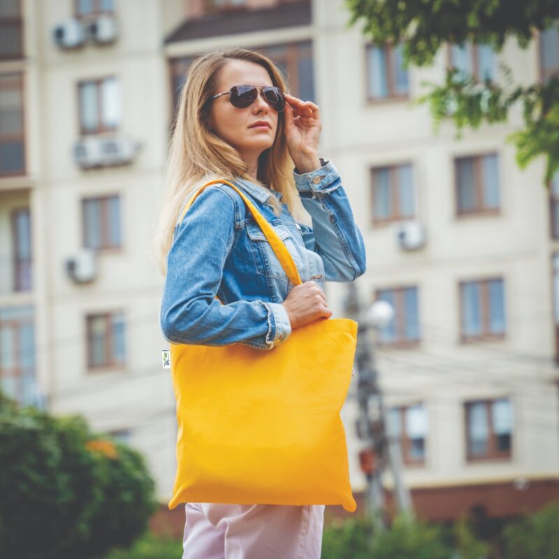 Plain Canvas Tote Bags, Yellow, styled as an everyday bag Plain Canvas Tote Bags, Yellow, styled as an everyday bag