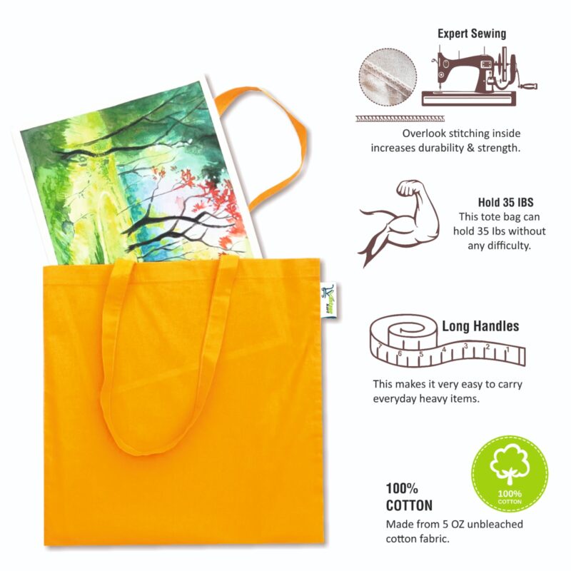 Plain Canvas Tote Bags, Yellow, used by an artist Plain Canvas Tote Bags, Yellow, used by an artist