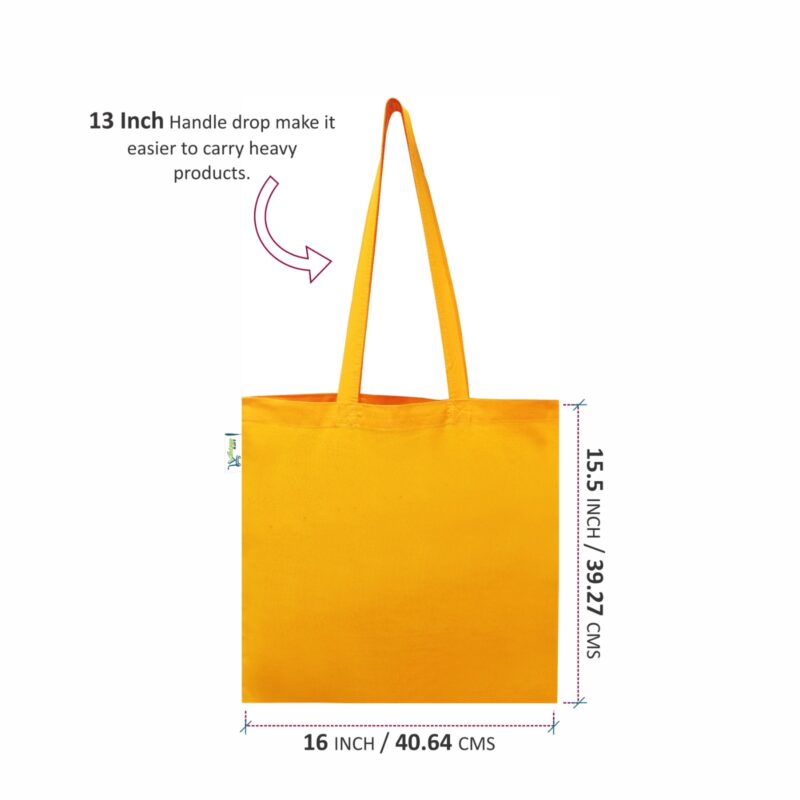Plain Canvas Tote Bags, Yellow, size chart with dimensions Plain Canvas Tote Bags, Yellow, size chart with dimensions
