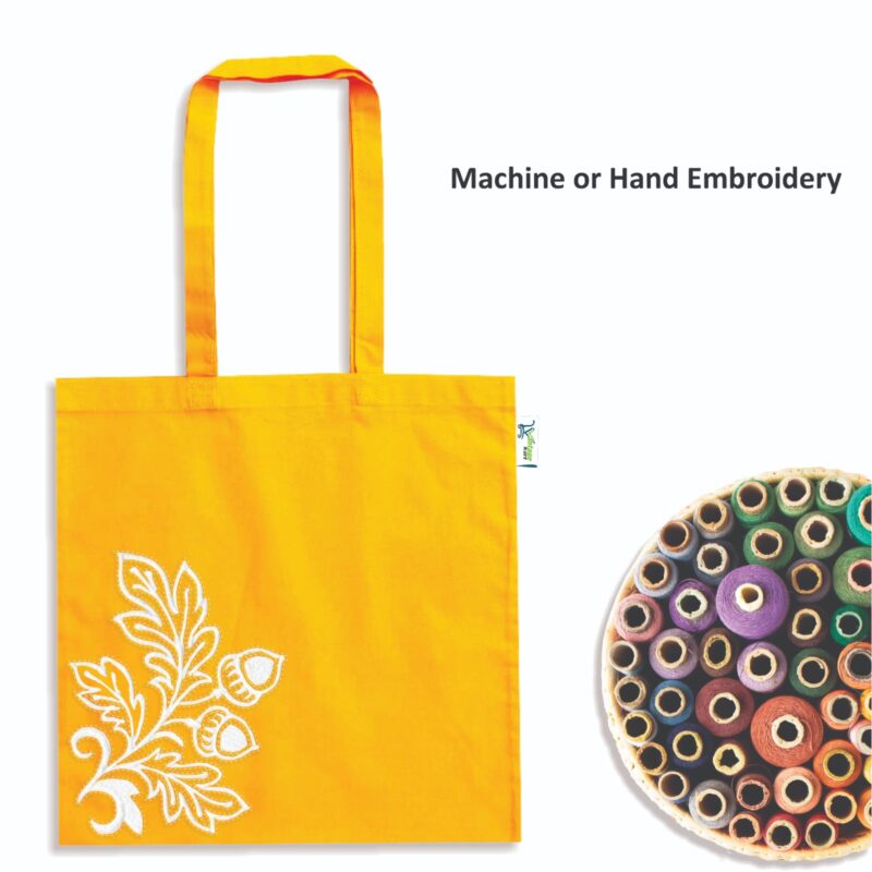 Plain Canvas Tote Bags, Yellow, with hand embroidery Plain Canvas Tote Bags, Yellow, with hand embroidery