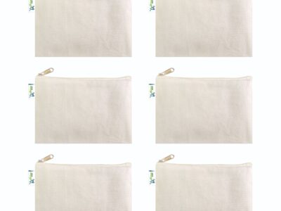 Plain Canvas Pencil & Makeup Pouch, Beige – Pack of 6, front view