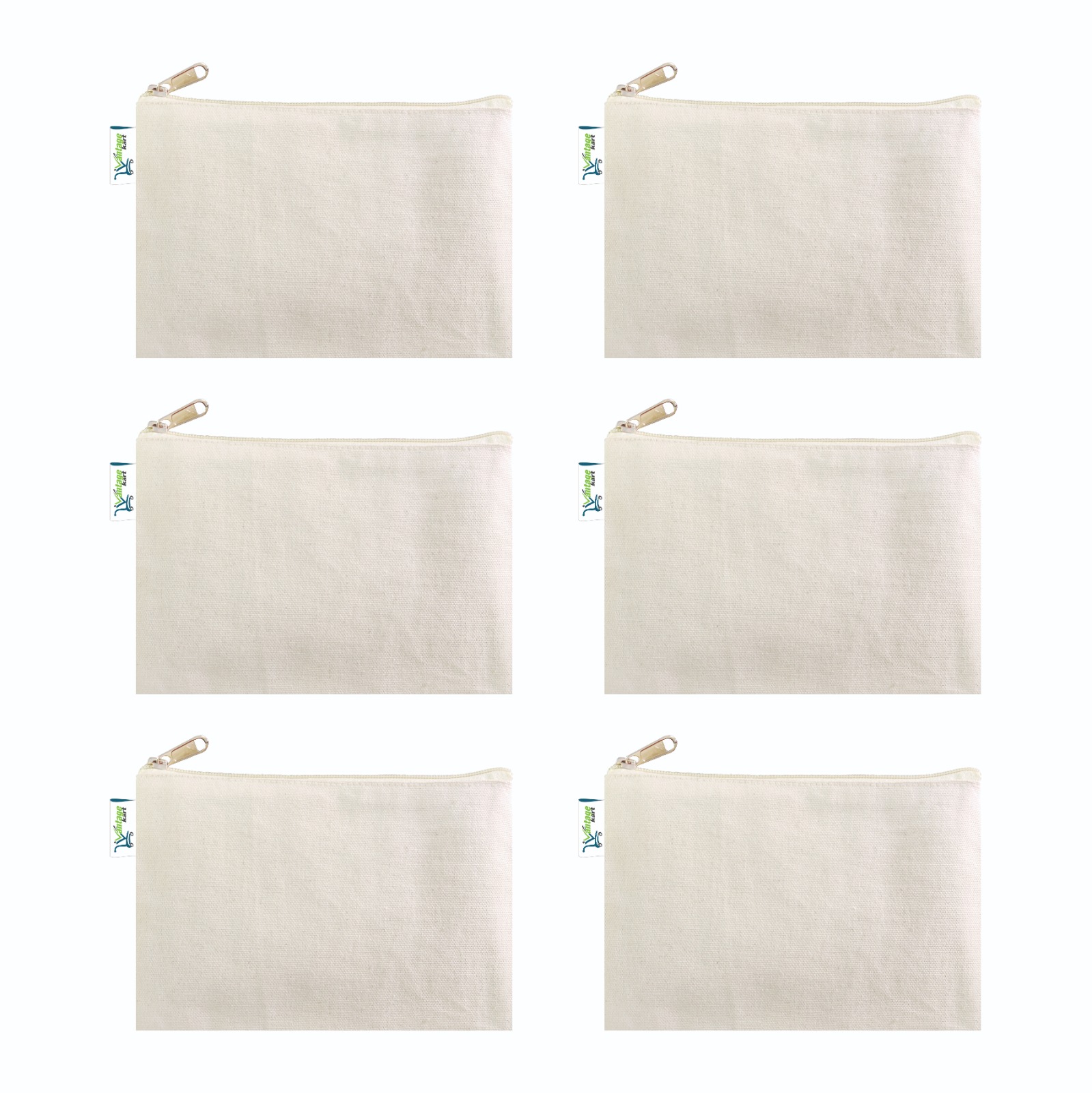 Plain Canvas Pencil & Makeup Pouch, Beige – Pack of 6, front view