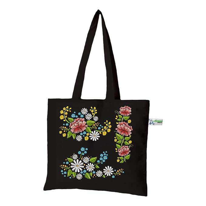 Plain Canvas Tote Bags, Black, with a hand-painted design Plain Canvas Tote Bags, Black, with a hand-painted design