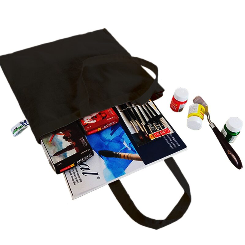 Plain Canvas Tote Bags, Black, side view Plain Canvas Tote Bags, Black, side view