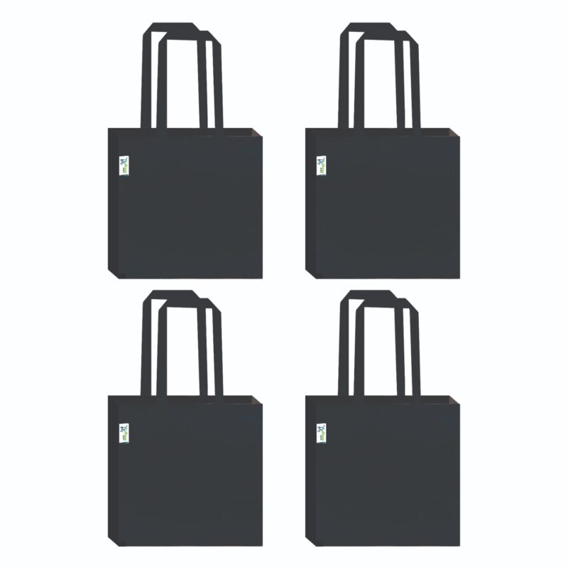 10 oz Plain Canvas Tote Bags, Cross-Stitched, Black – Set of 4, front view 10 oz Plain Canvas Tote Bags, Cross-Stitched, Black – Set of 4, front view