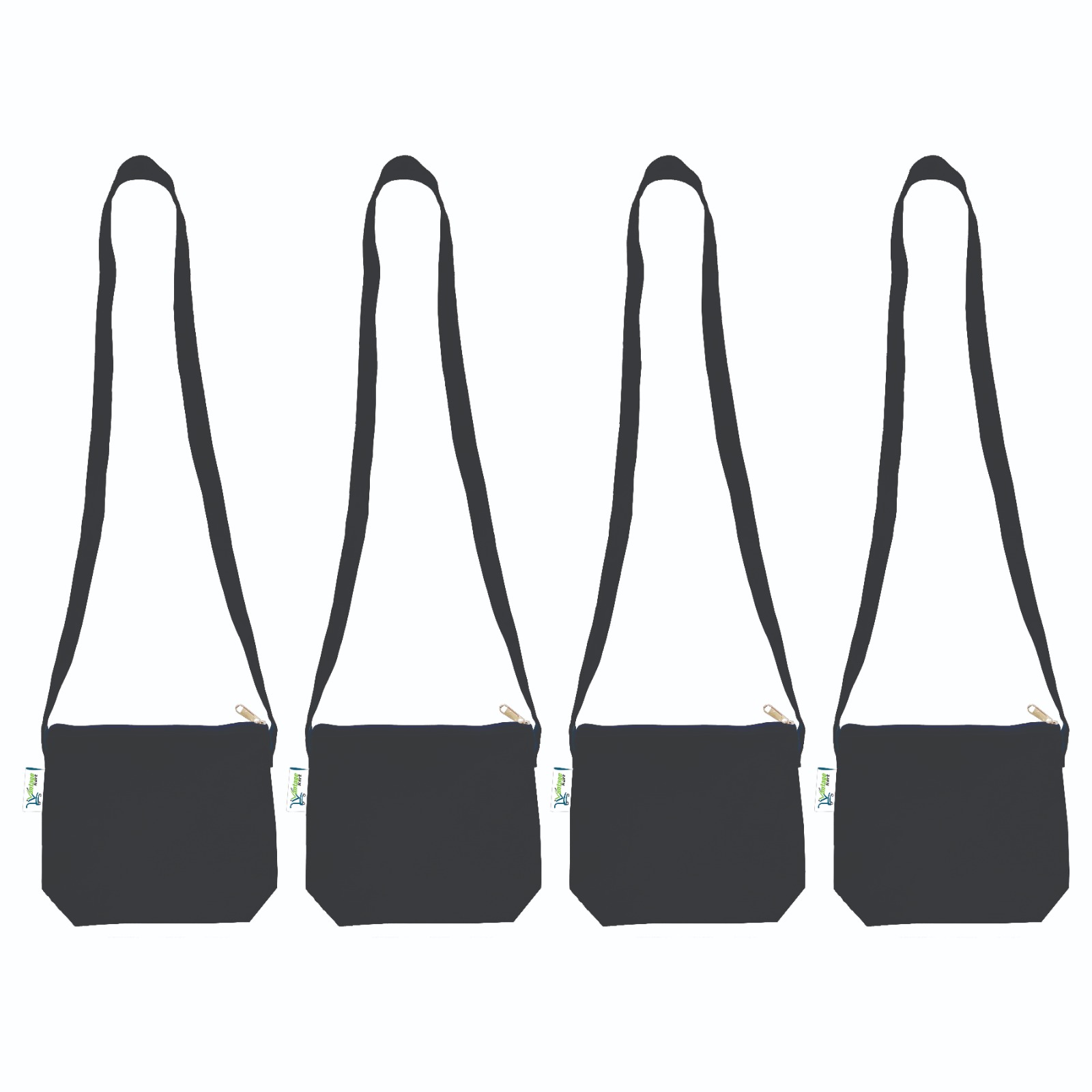 Plain Canvas Sling Bag, Black – Set of 4, front view