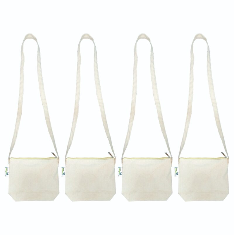 Plain Canvas Sling Bags – Set of 4, front view Plain Canvas Sling Bags – Set of 4, front view