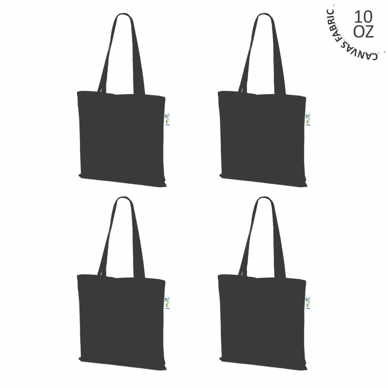10 oz Plain Canvas Tote Bags, Black 16x16 inch – Set of 4, front view