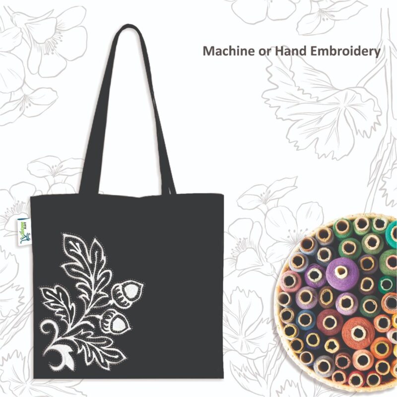 Plain Canvas Tote Bags, Black, with hand embroidery Plain Canvas Tote Bags, Black, with hand embroidery