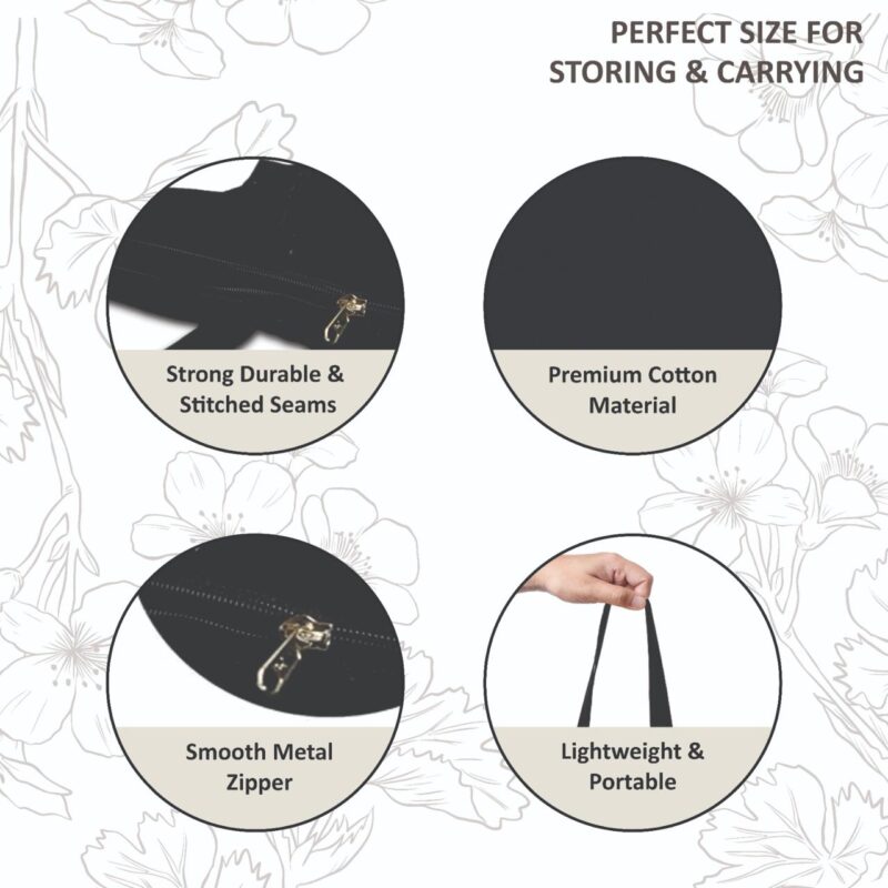 10 oz Plain Canvas Tote Bags with Zip, Black, close-up of strong stitching