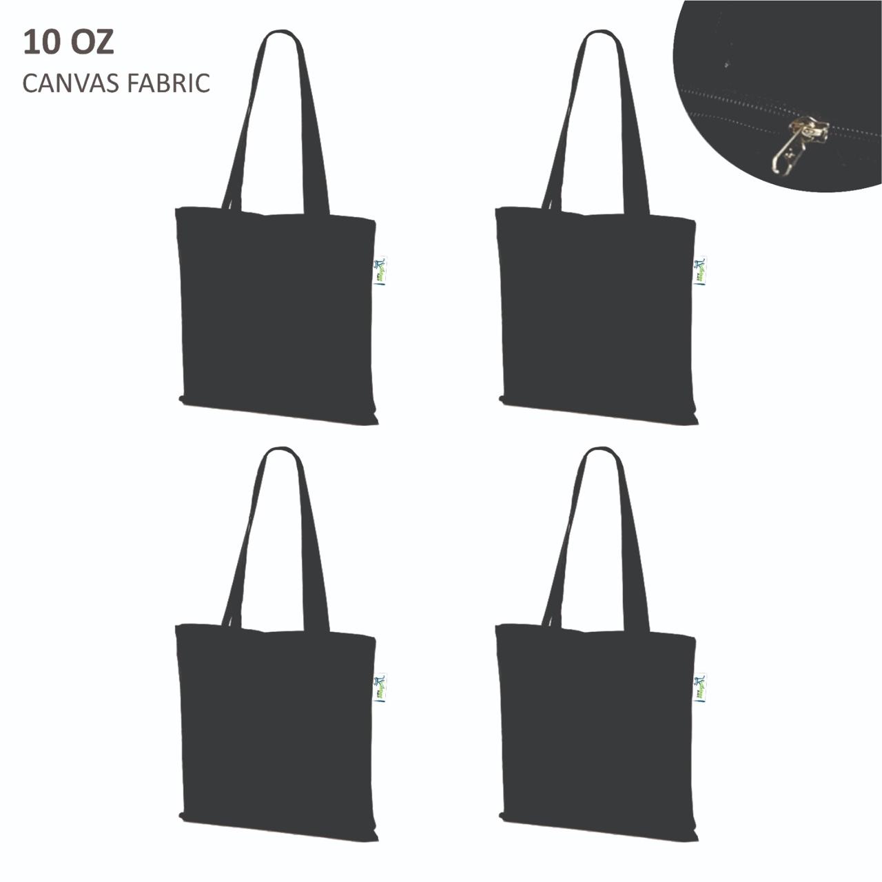 10 oz Plain Canvas Tote Bags with Zip, Black 16x16 – Set of 4, used by an artist