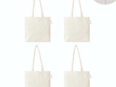 10 oz Plain Canvas Tote Bags with Zip, Beige 16x16 – Set of 4, front view