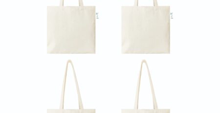 10 oz Plain Canvas Tote Bags with Zip, Beige 16x16 – Set of 4, front view