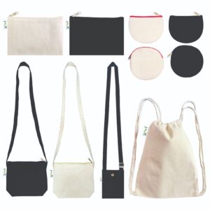 1 × Drawstring Bag – Beige  | 1 × Mobile Pouch with Button – Black | 2 × Sling Bags – Beige & Black Combo | 2 × Pencil Pouches – Beige & Black Combo | 2 × Coin Pouches – Beige & Black Combo | 2 × Half Coin Pouches – Beige & Black Combo