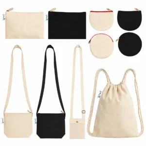 1 × Drawstring Bag – Beige | 1 × Mobile Pouch with Button – Black | 2 × Sling Bags – Beige & Black Combo | 2 × Pencil Pouches – Beige & Black Combo | 2 × Coin Pouches – Beige & Black Combo | 2 × Half Coin Pouches – Beige & Black Combo