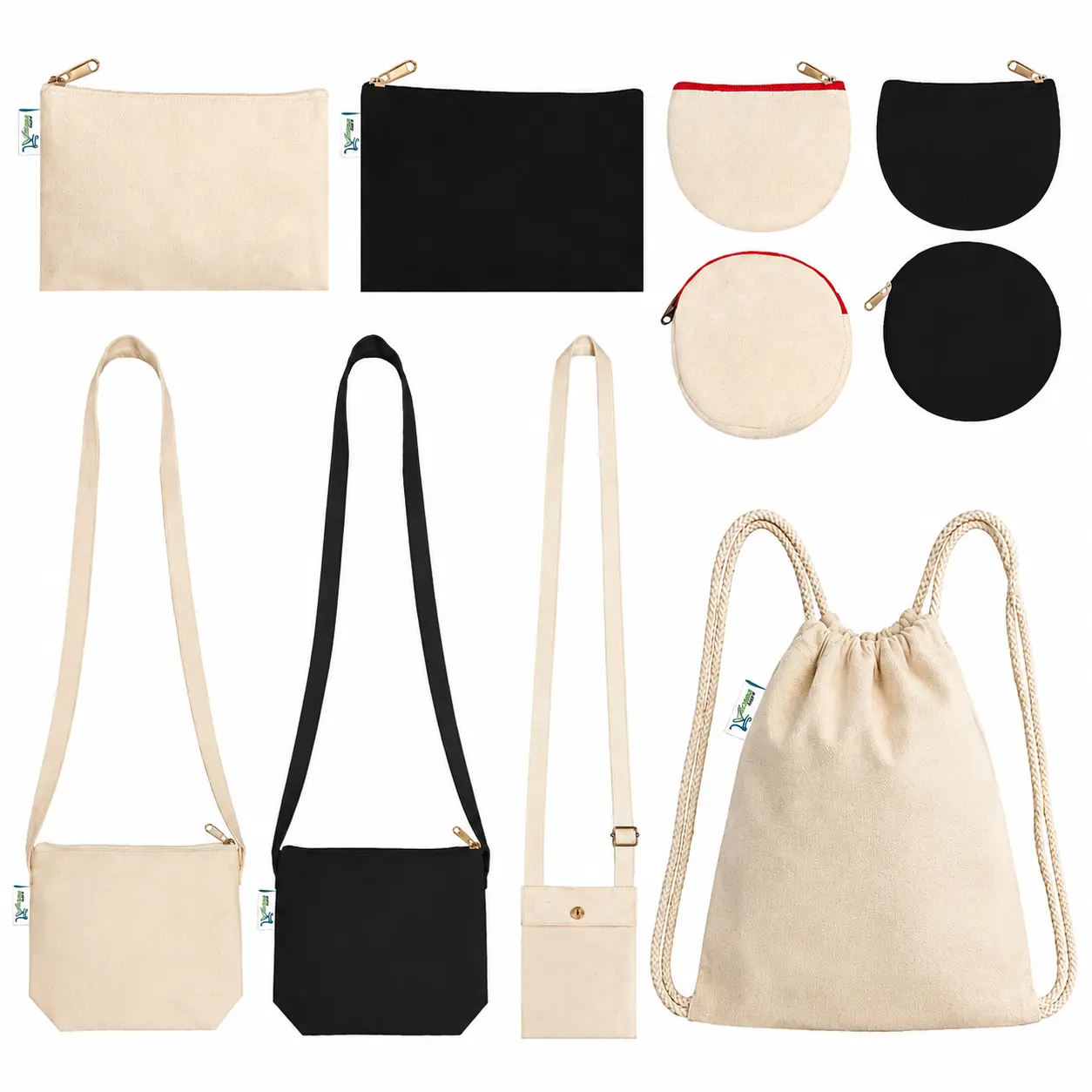 Canvas Artist Trial Combo – 10 Pcs: Drawstring Bag, Sling Bags, Pencil & Coin Pouches, front view