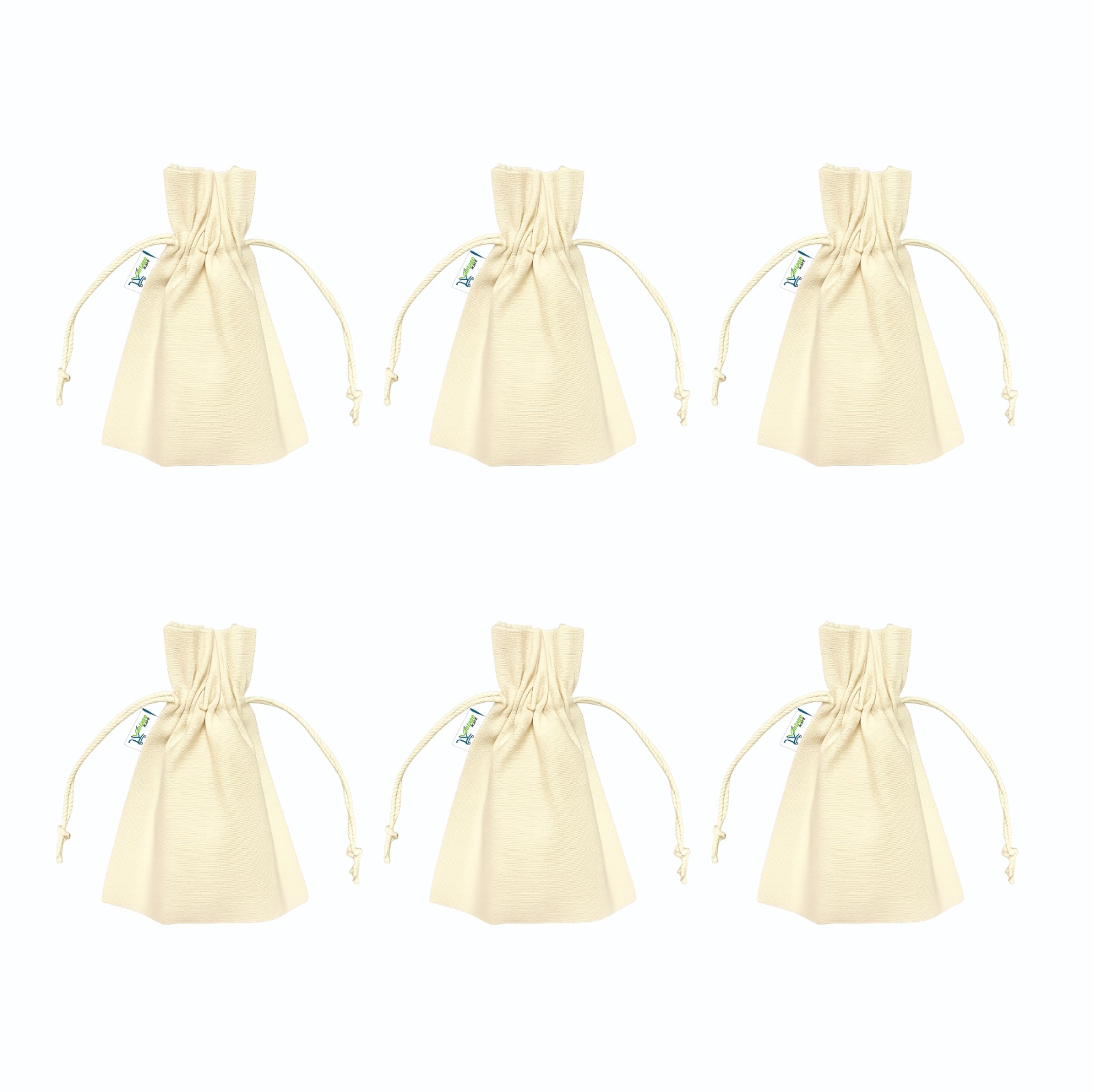 Plain Cotton Potli Bags 7x5 inch, Beige – Set of 6, front view