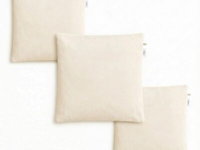 Plain Cotton Cushion Covers 16x16 inch, Beige – Set of 3, front view