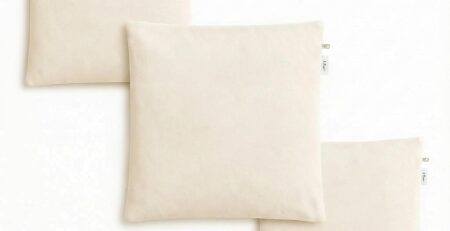 Plain Cotton Cushion Covers 16x16 inch, Beige – Set of 3, front view