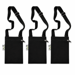 VantageKart Canvas Mobile Pouch with Zip Closure – Black (Pack of 3) | Crossbody Phone Bags for Travel, Office, DIY Painting, Artists & Daily Use
