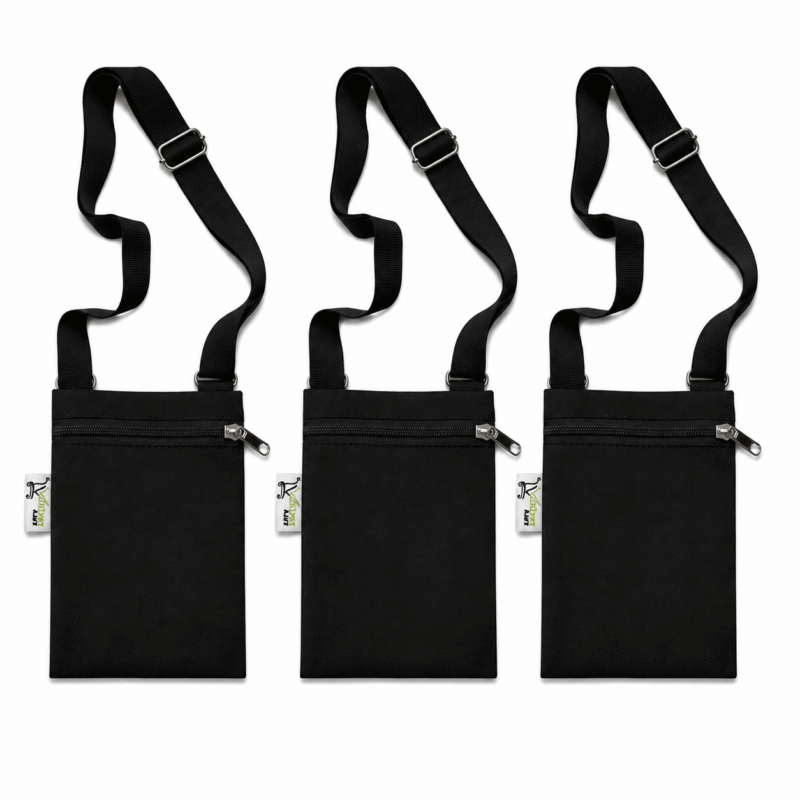 Canvas Mobile Sling Pouch with Zip, Black – Pack of 3, front view Canvas Mobile Sling Pouch with Zip, Black – Pack of 3, front view