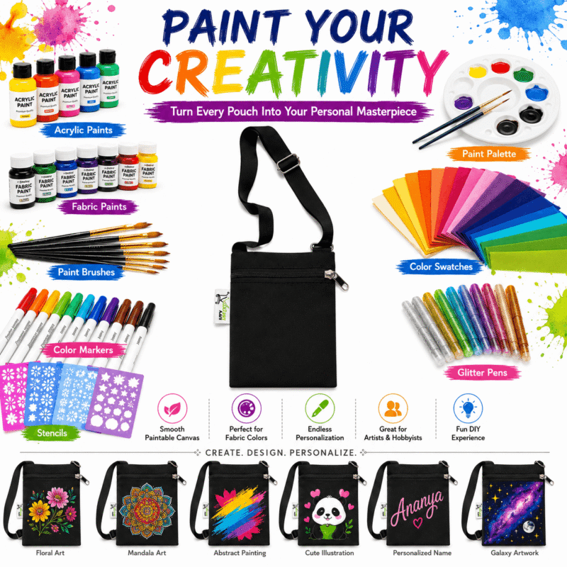 Canvas Mobile Sling Pouch with Zip, Black, at a Paint & Sip party