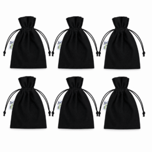 Vantagekart Black Canvas Drawstring Potli Bags for Return Gifts, Art and Embroidery, Set of 6