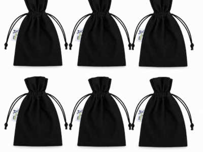 Black Canvas Potli Bags with Drawstring – Set of 6, front view