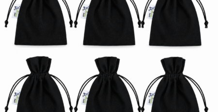 Black Canvas Potli Bags with Drawstring – Set of 6, front view
