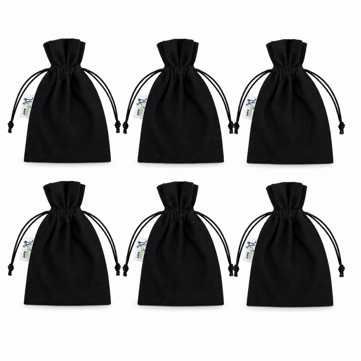 Black Canvas Potli Bags with Drawstring – Set of 6, front view