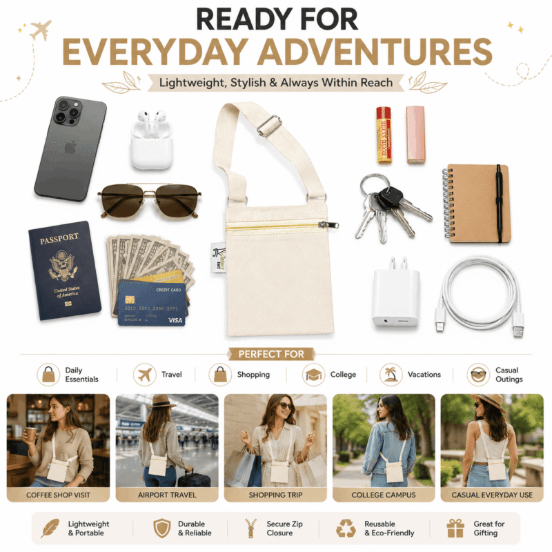 Canvas Mobile Sling Pouch with Zip, Beige, product photo