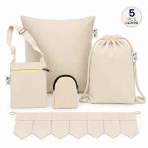 1 × Mobile Pouch , 1 × Pillow Cover , 1 × Drawstring bagpack , 1 × Coin Bagpack , 1 × Toran Beige